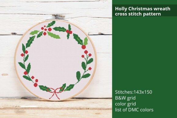 Holly Christmas Wreath Cross Stitch Pattern Review