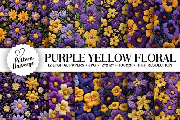 Purple Yellow Floral Embroidery Patterns Reviewed for Apparel